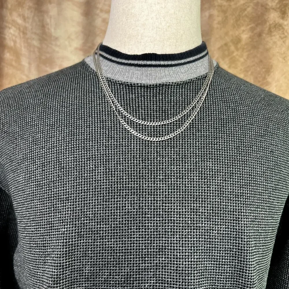 Vintage Waffle Knit Sweater 90s Gray Long Sleeve Pullover Crewneck Sweatshirt